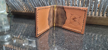 Load image into Gallery viewer, Money clip wallet with hand cut basket pattern.