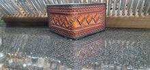 Load image into Gallery viewer, Money clip wallet with hand cut basket pattern.