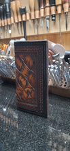 Load image into Gallery viewer, Mahogany and black roper wallet with large hand cut basket pattern